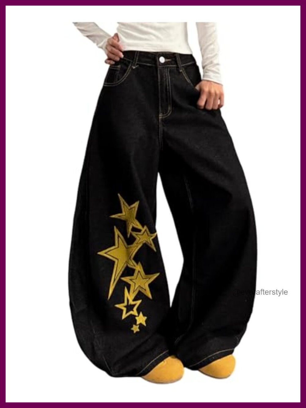 Women's Star Embroidered Wide Leg Baggy Jeans Retro Y2K Denim Pants